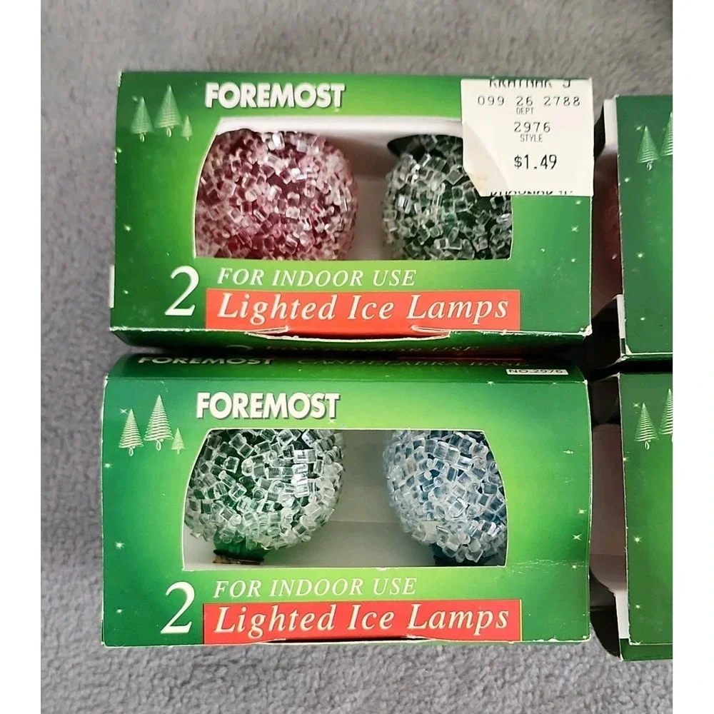 8 Vintage Snowball Frosted Lighted Ice Christmas Bulbs Tested Working Iced